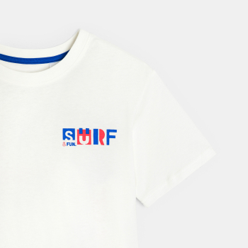 تيشيرت بأكمام قصيرة بطبعة "سيرف" أبيض للأولاد.